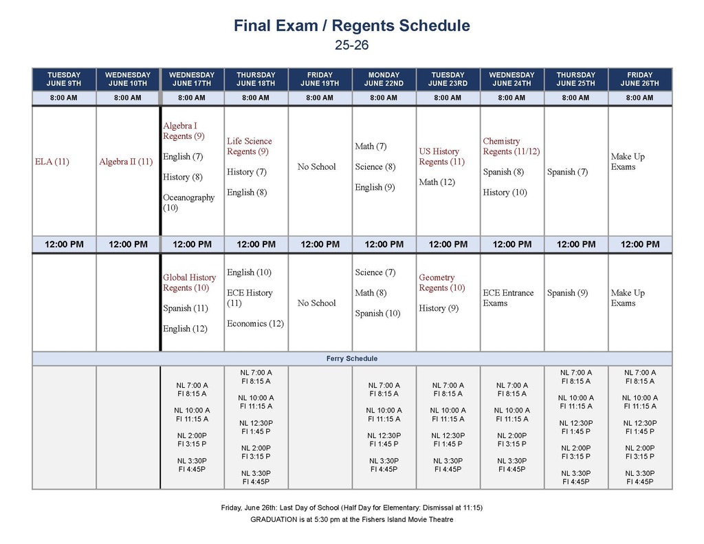 2026 final exam schedule