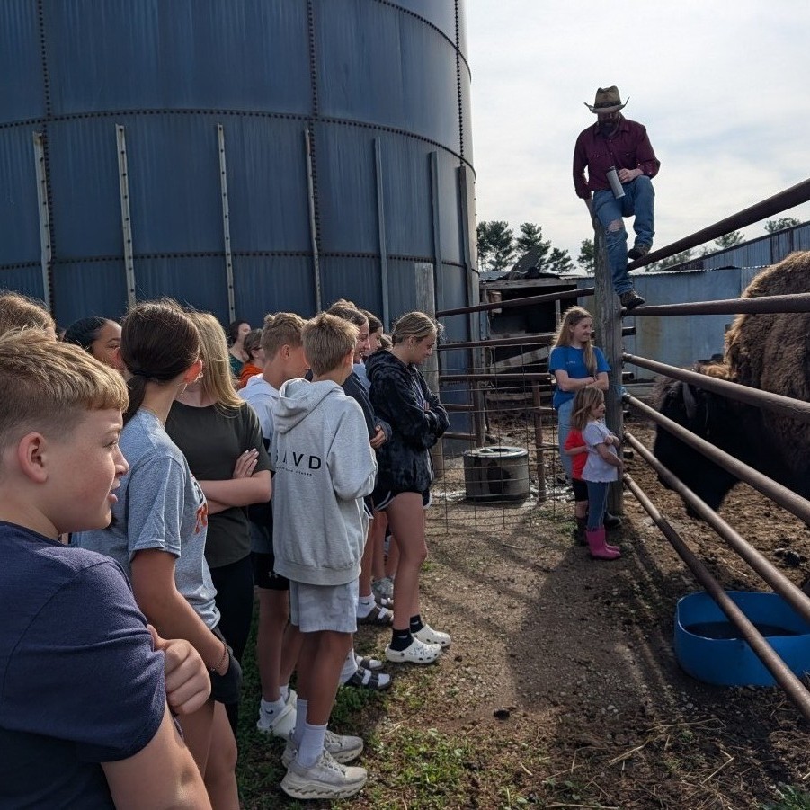 7th graders visited bison at Reclaim Ranch, explored the Sangamon River Forest Preserve, and ate bison heart as past of our US History Westward Expansion unit.