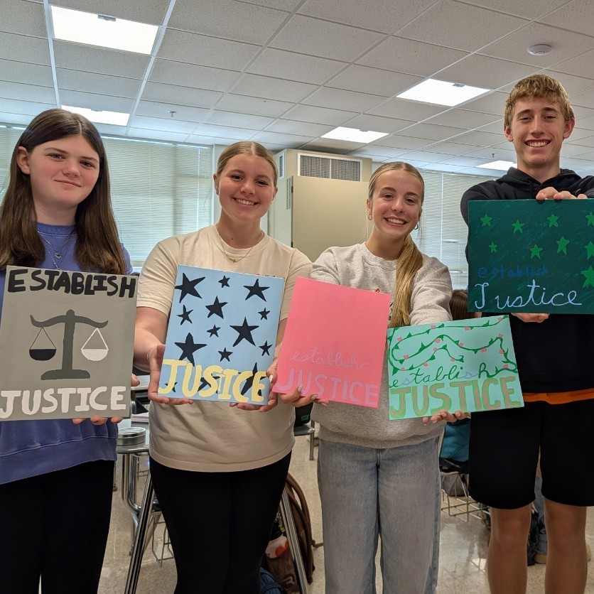 High School Civics students completed their study of the United States Constitution (The greatest document written by mankind in the history of the world) with a artistic look at the Preamble.  Special thanks to artist @catherinefreshley