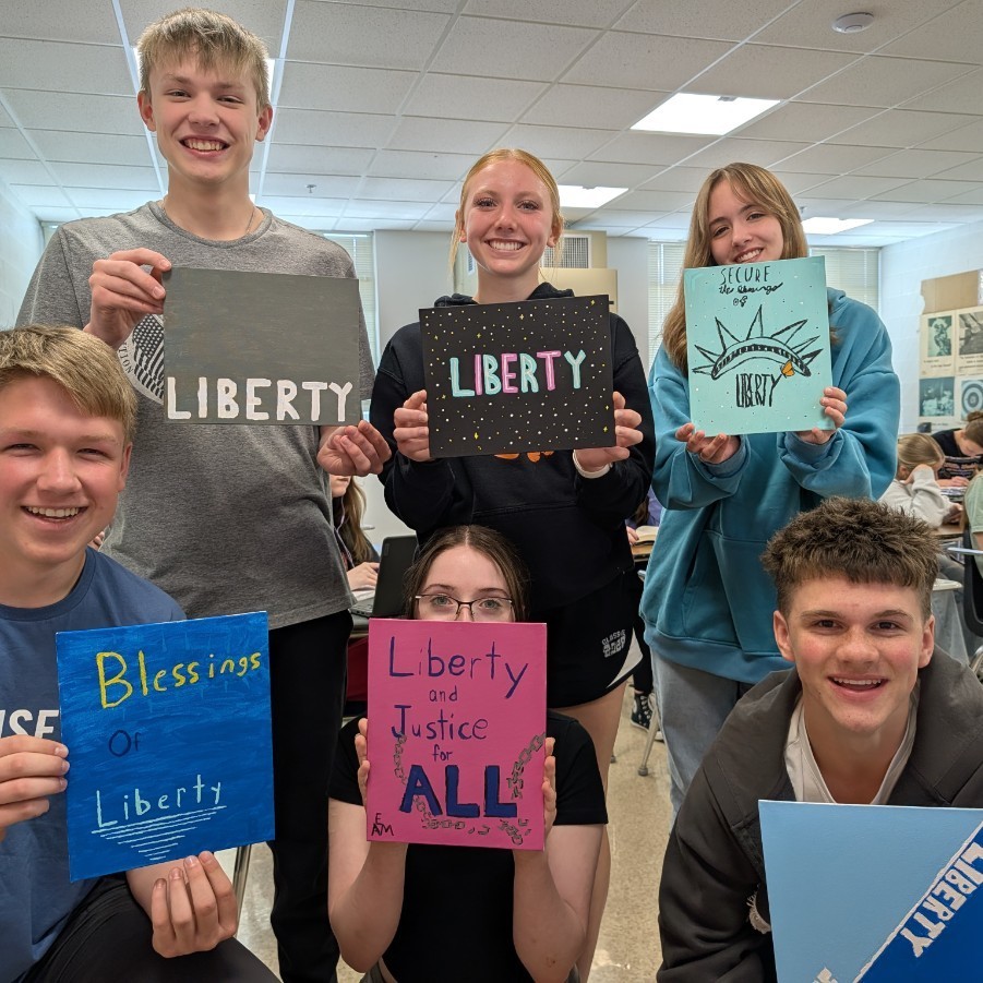 High School Civics students completed their study of the United States Constitution (The greatest document written by mankind in the history of the world) with a artistic look at the Preamble.  Special thanks to artist @catherinefreshley