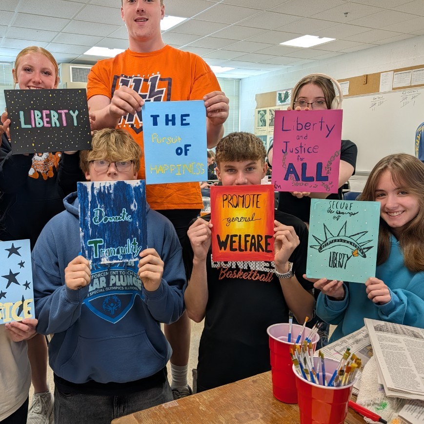 High School Civics students completed their study of the United States Constitution (The greatest document written by mankind in the history of the world) with a artistic look at the Preamble.  Special thanks to artist @catherinefreshley