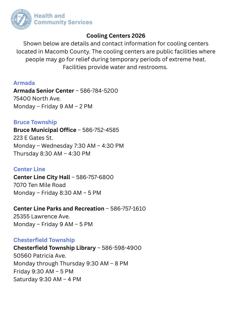 Cooling Centers 2026