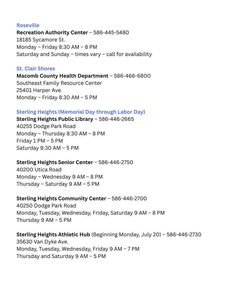 Cooling Centers 2026