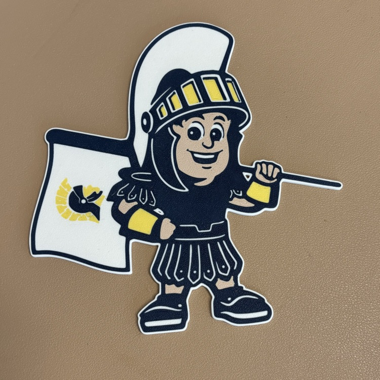 3D printed image of Spartan mascot, “Flat Sparty” 