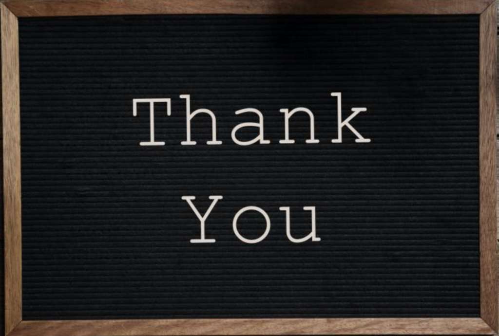 sign saying thank you