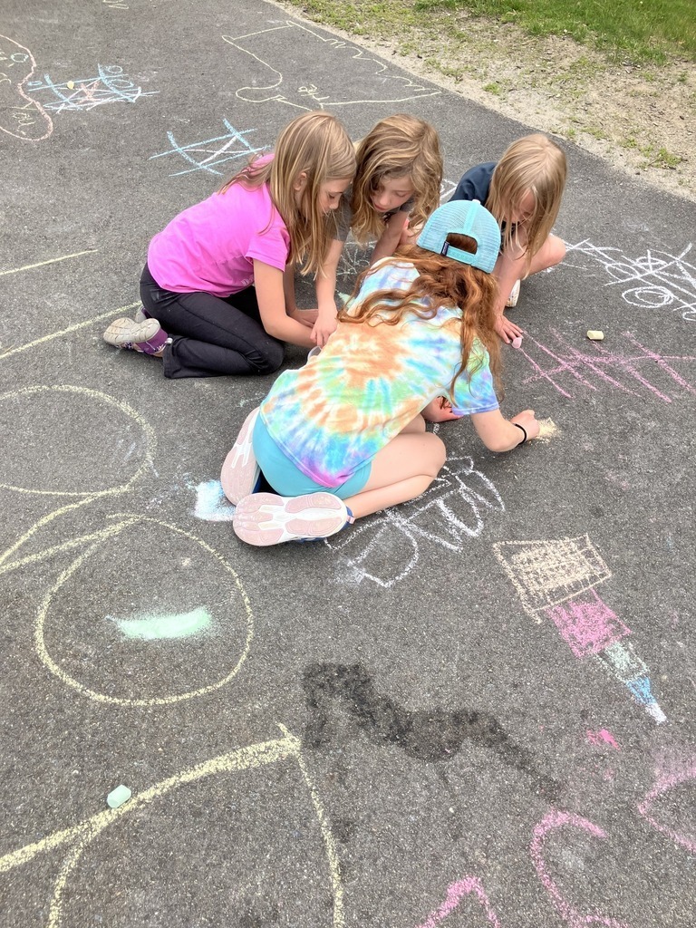 students making chalk drawings