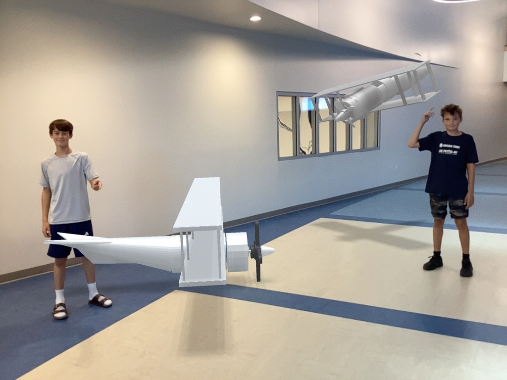 augmented reality of planes in hallway