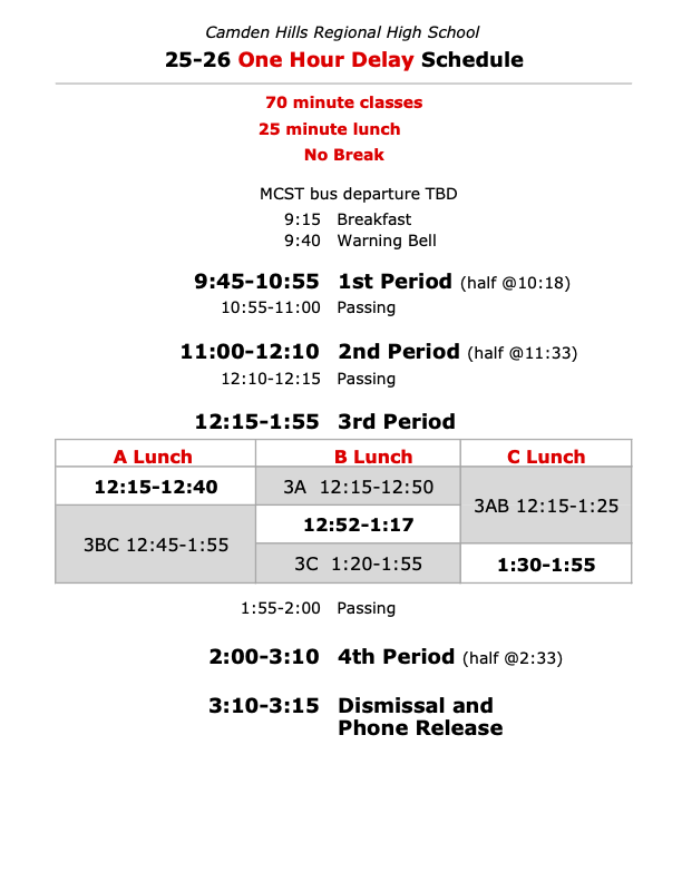 1 hour delay schedule