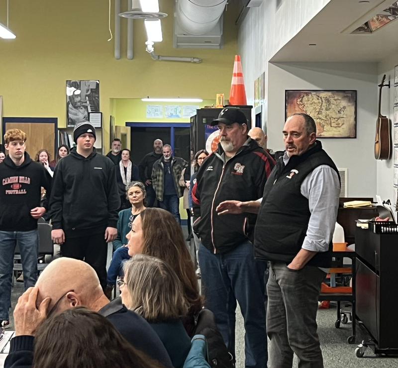 Athletic Director Jeff Hart recognized Chris Christie and Joe Russillo on Jan. 7.