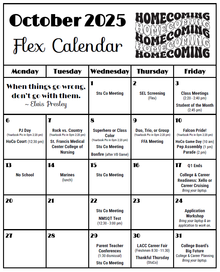 October Flex Calendar