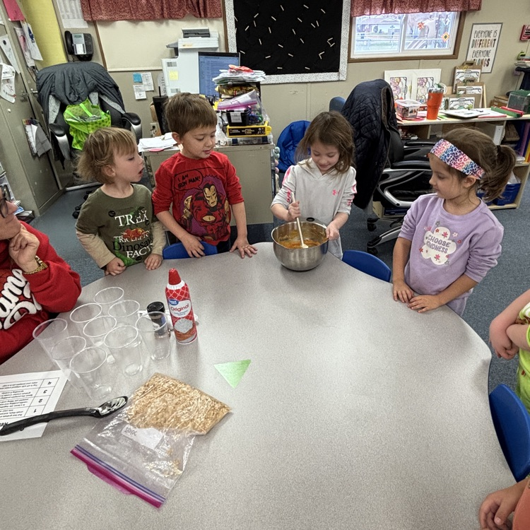 Ms. Deckers PM PreK making and eating pumpkin pie in a cup.