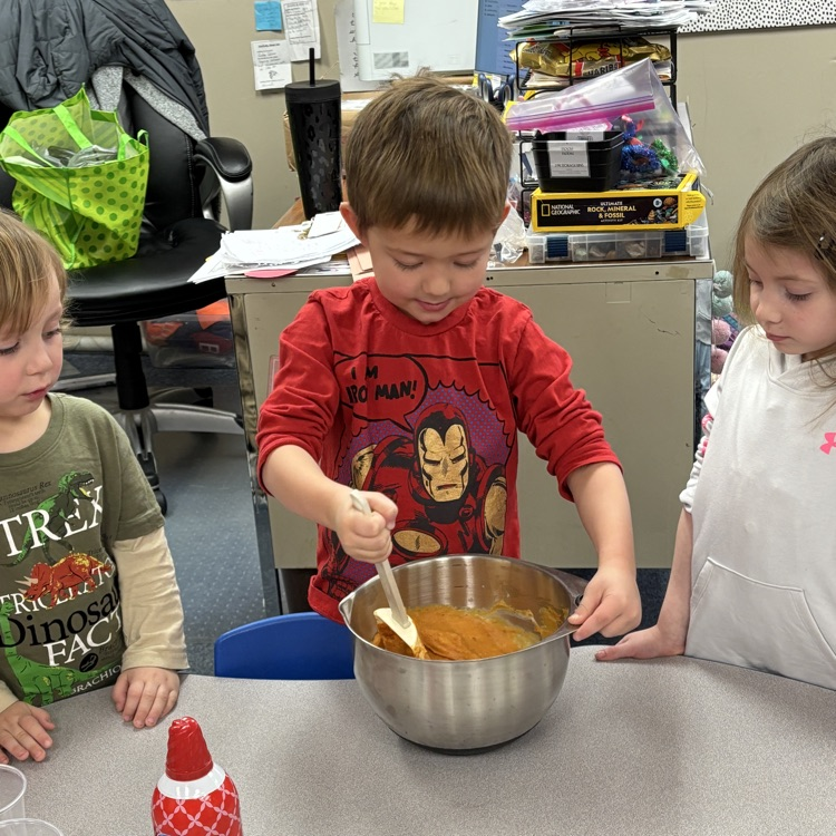 Ms. Deckers PM PreK making and eating pumpkin pie in a cup.