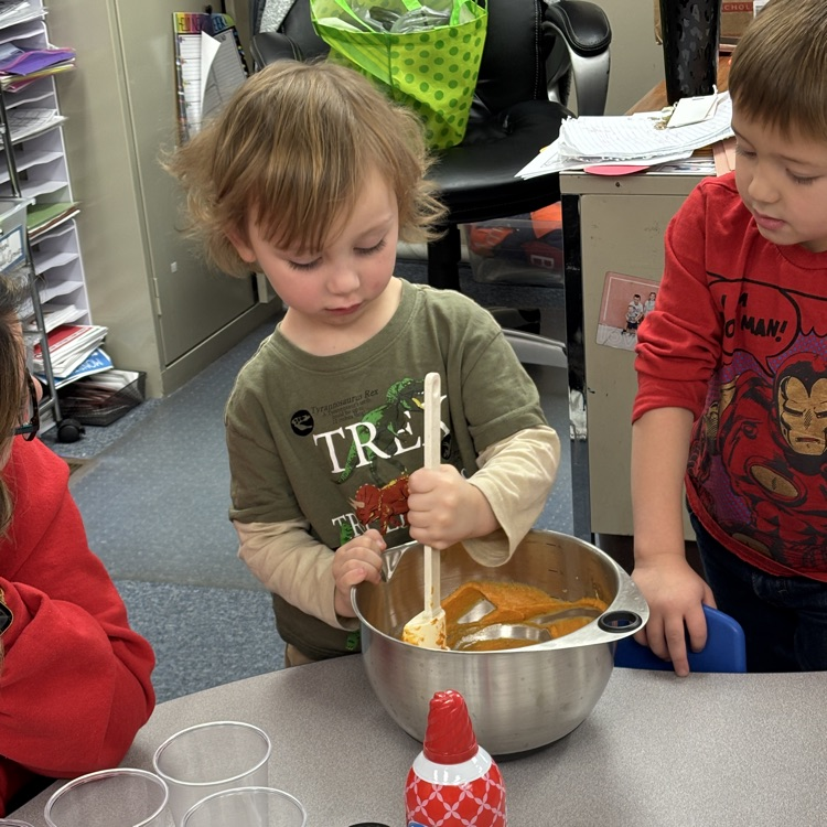 Ms. Deckers PM PreK making and eating pumpkin pie in a cup.