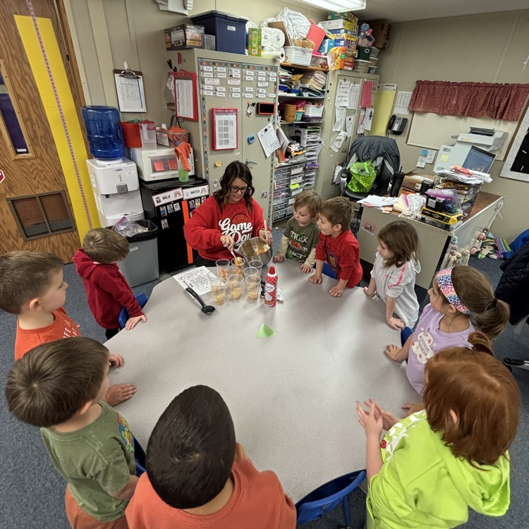 Ms. Deckers PM PreK making and eating pumpkin pie in a cup.