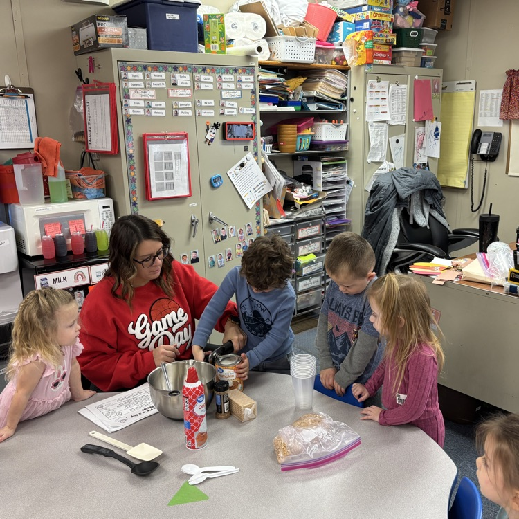 Ms. Decker’s AM PreK making and eating pumpkin pie in a cup.