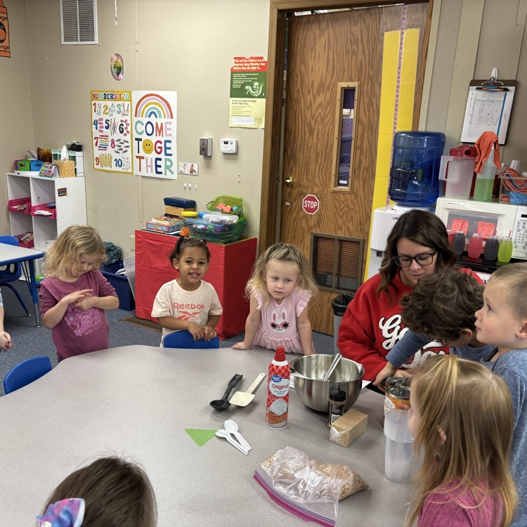 Ms. Decker’s AM PreK making and eating pumpkin pie in a cup.