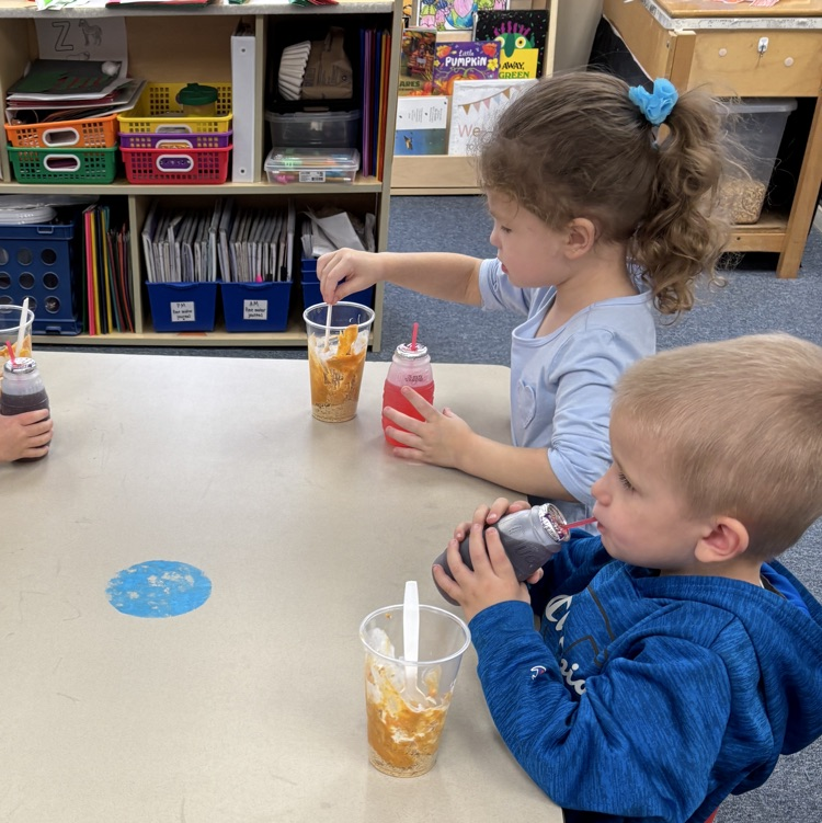 Ms. Decker’s AM PreK making and eating pumpkin pie in a cup.