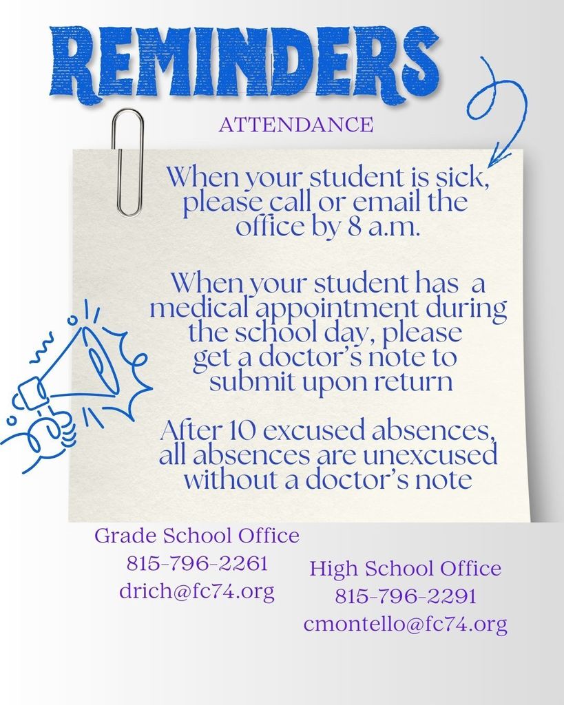 If your student has a doctor or dentist appointment during the school day, please have them bring a doctor’s note when they return