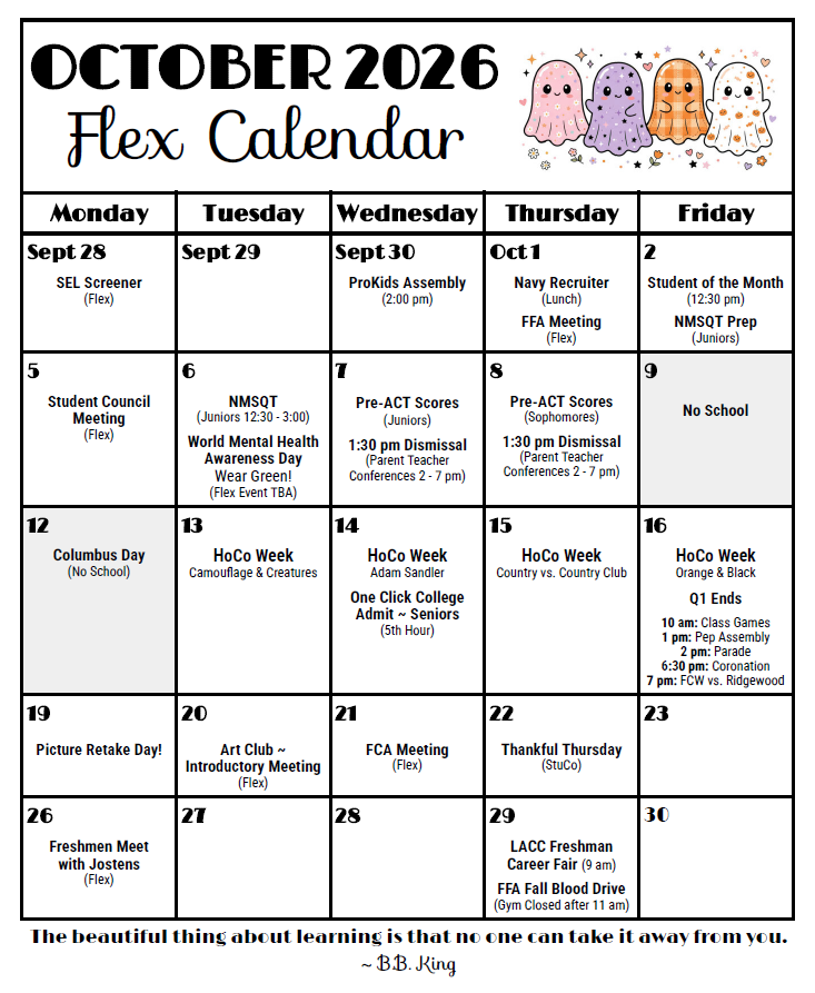 Oct Flex Calendar