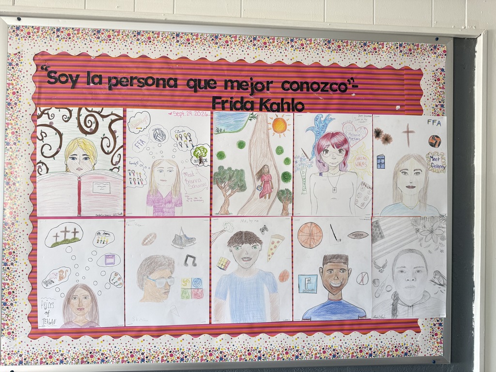 Self portraits done after our Frida Kahlo lesson. 
