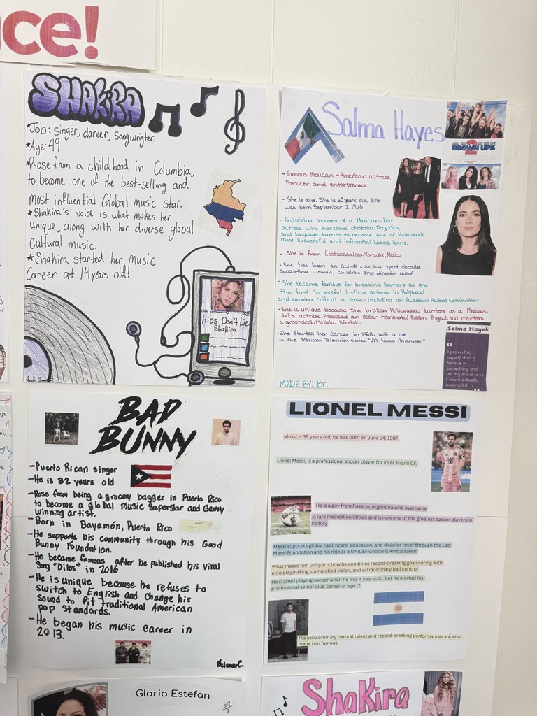 Posters of Shakira and Salma Hayek done by students