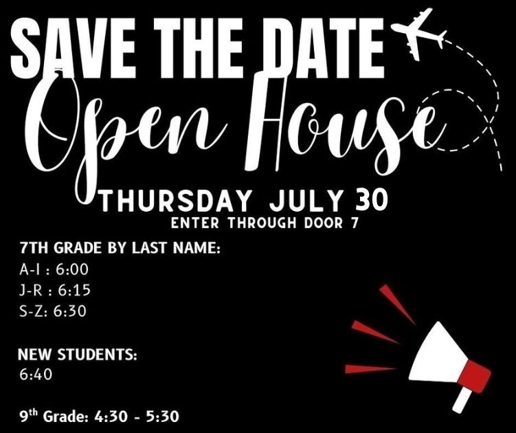 flyer for Hauser open house. Save the date for open house Thursday, July 30.
