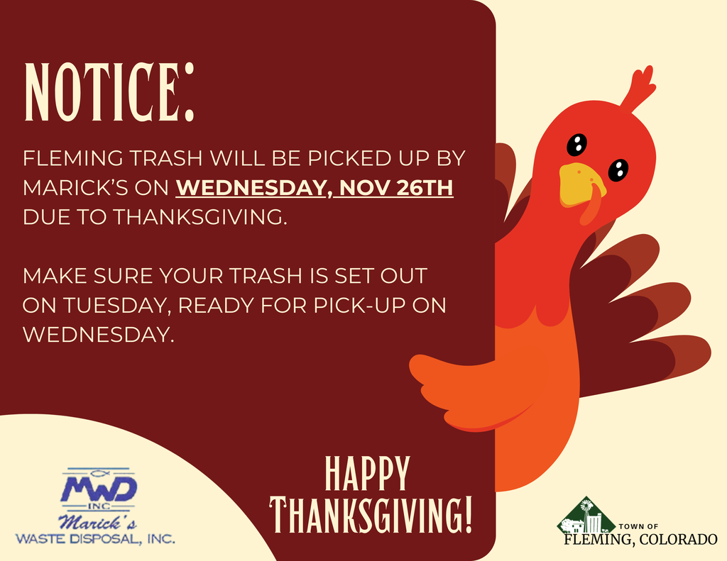Fleming Colorado Marick's Waste Disposal Thanksgiving Pick Up 2025