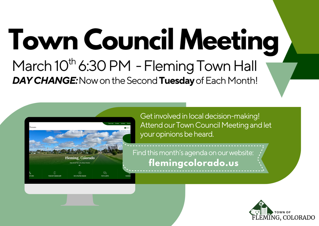 Fleming Colorado Town Council Meeting Agenda March 2026