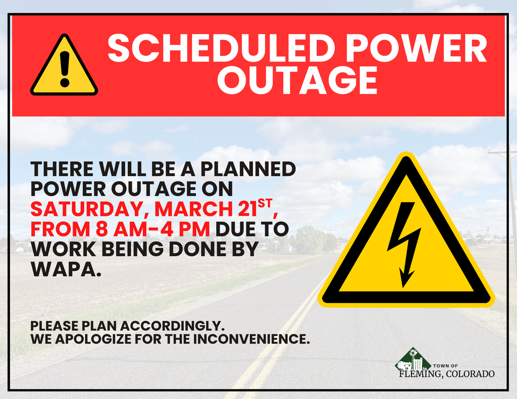 Fleming Colorado March 2026 Planned Power Outage
