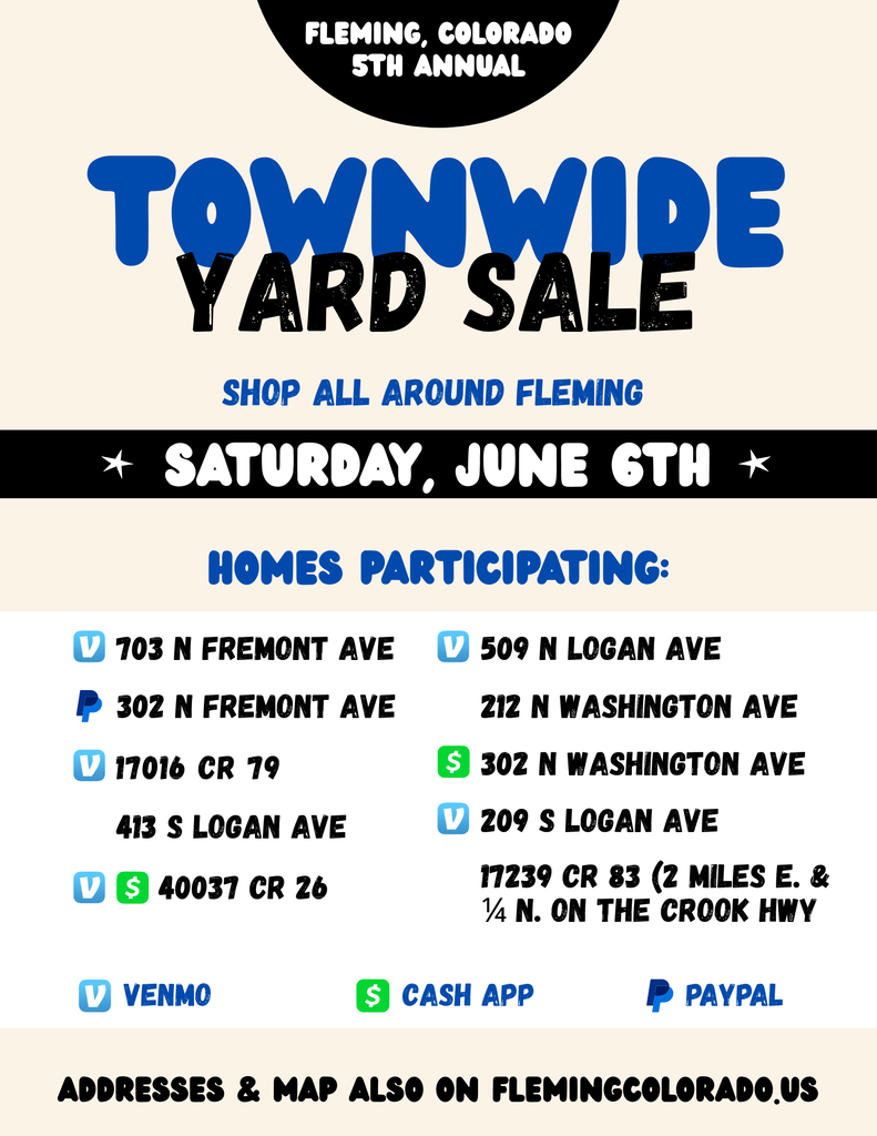 Fleming Colorado 2026 townwide yard sale flyer
