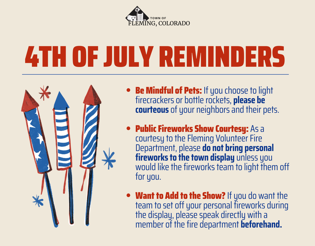 Fleming Colorado 2026 4th of July Reminders Fireworks