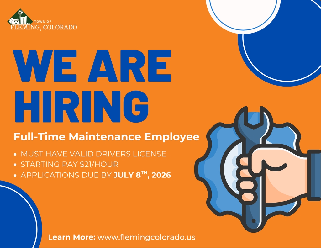 Fleming Colorado Hiring July 2026 full time maintenance employee