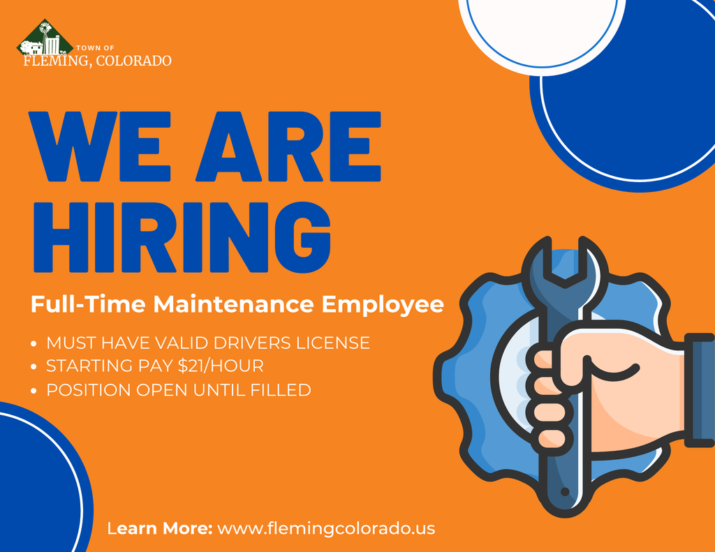Fleming Colorado full time maintenance employee position hiring July 2026