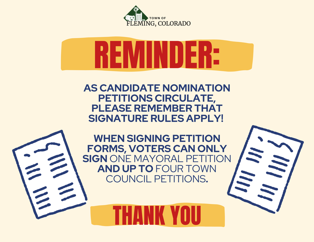 Fleming Colorado 2026 Nomination Petition Reminder