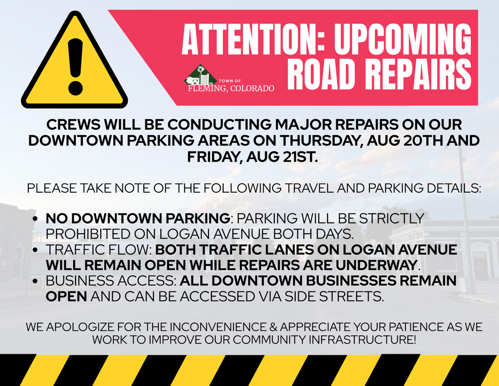 Fleming Colorado August 2026 Upcoming Road Repairs