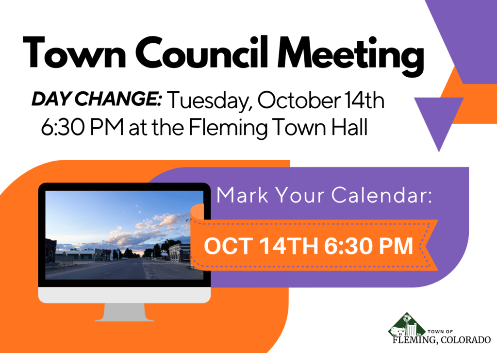 Fleming Colorado Town Council Meeting Schedule Change October 2026