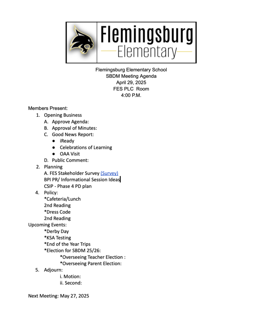April SBDM Agenda