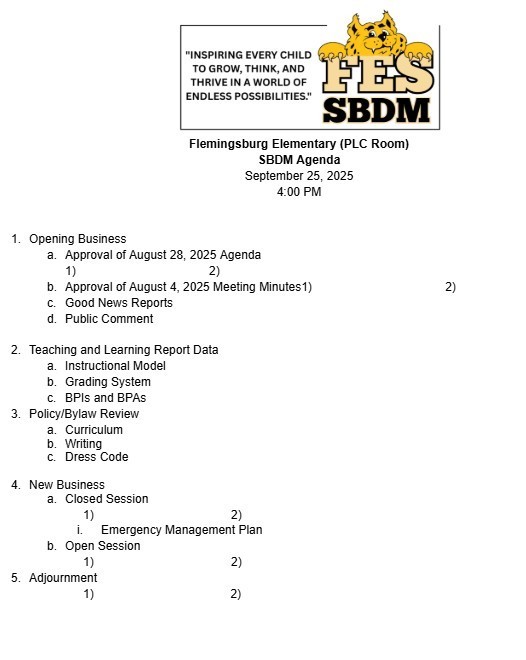 September Agenda 