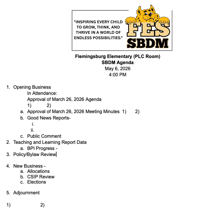 May Agenda 