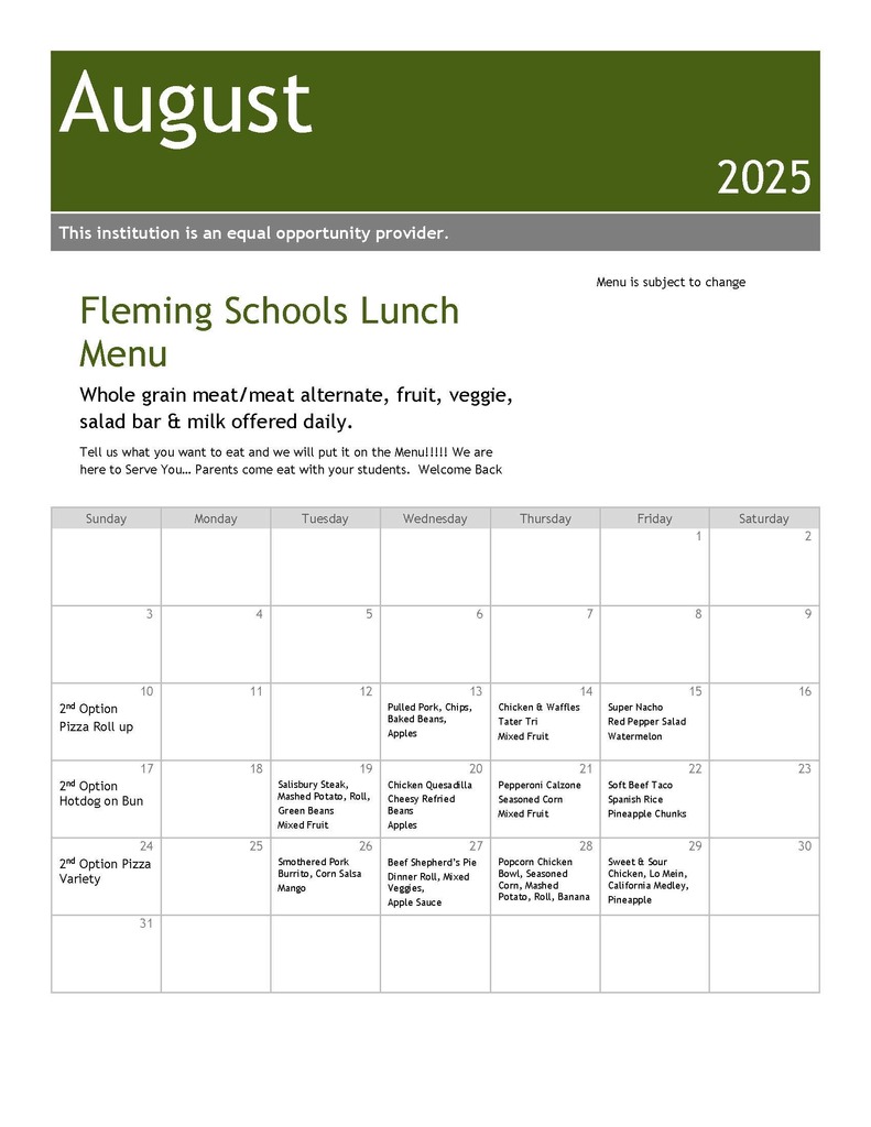 August Menu