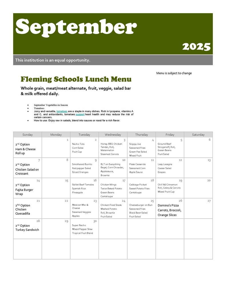 September Lunch Menu