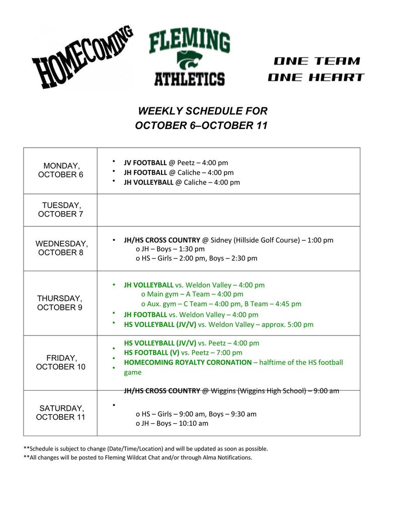 athletic schedule