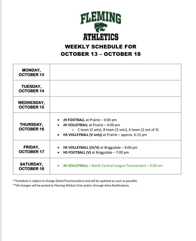 Athletic schedule