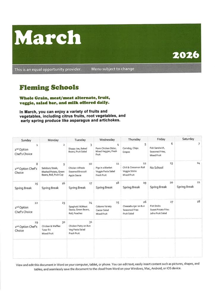 March Menu