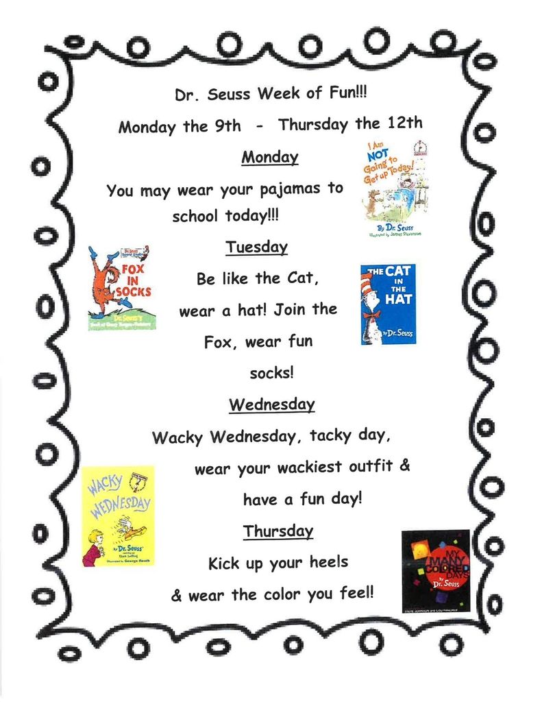 Dr Seuss Week dress-up days