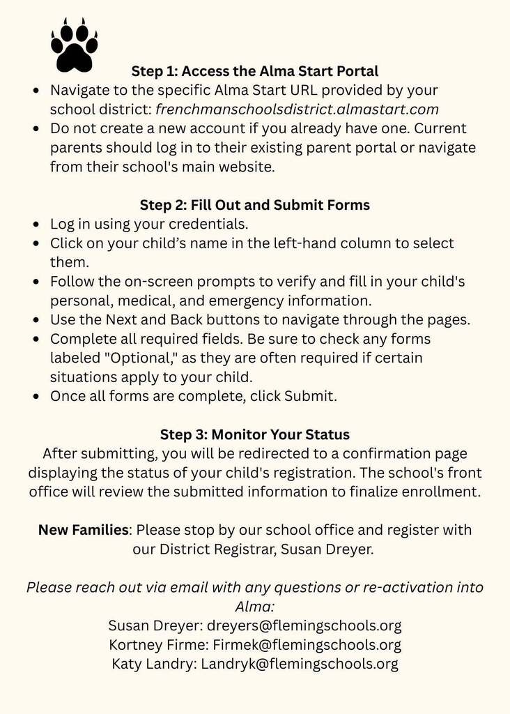 Alma Start Registration