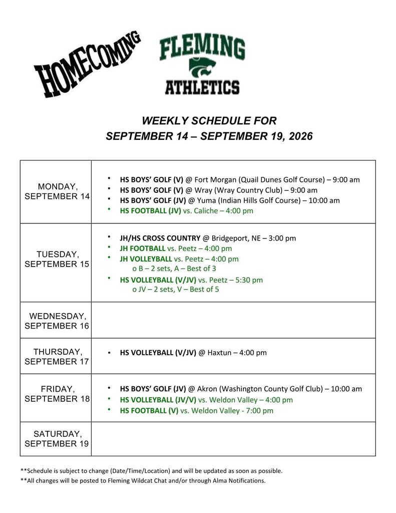 Athletic schedule