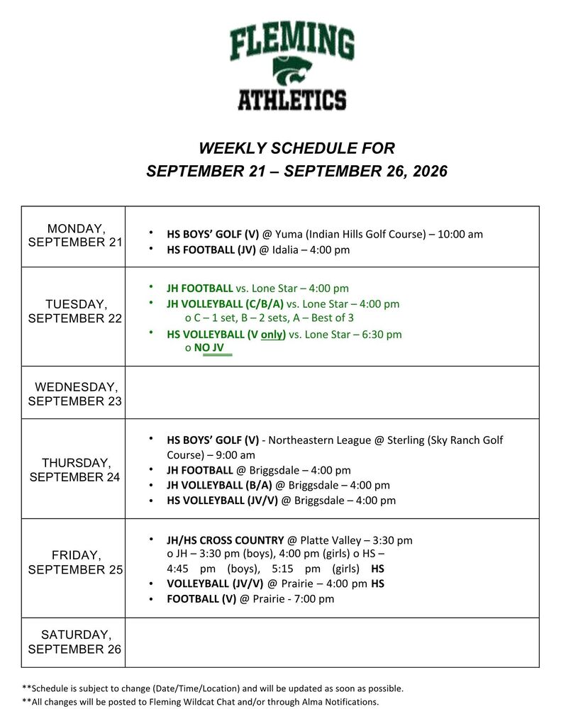 Athletic schedule