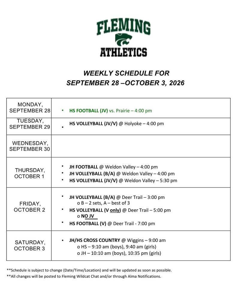 Athletic schedule
