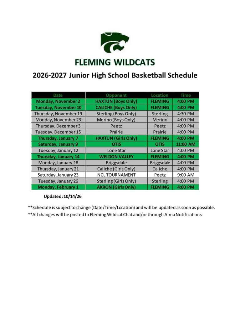 JH basketball schedule